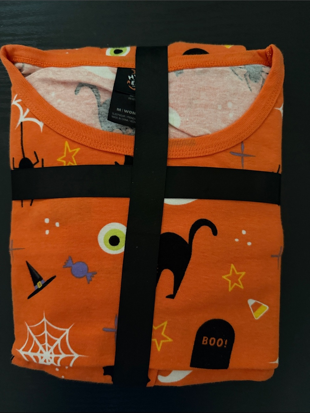Women Halloween Orange Cat & Spooky Icons Costume Pajamas set